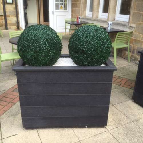 Black Artificial Plastic Wood Planter With Boxwood Ball